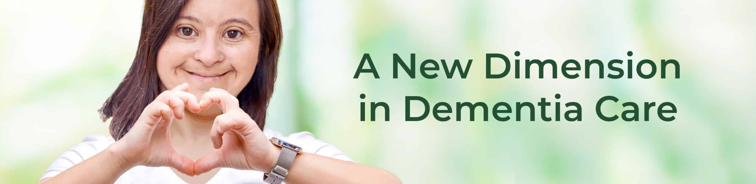 Lady with Down syndrome making the sign of a heart.