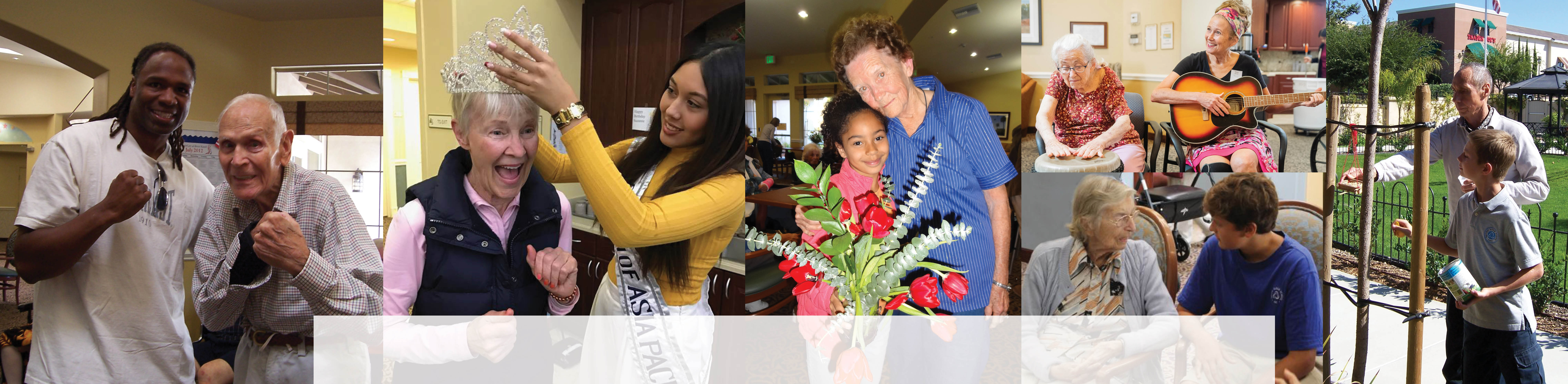 Collage header of joyful volunteer and family moments at ActivCare Living